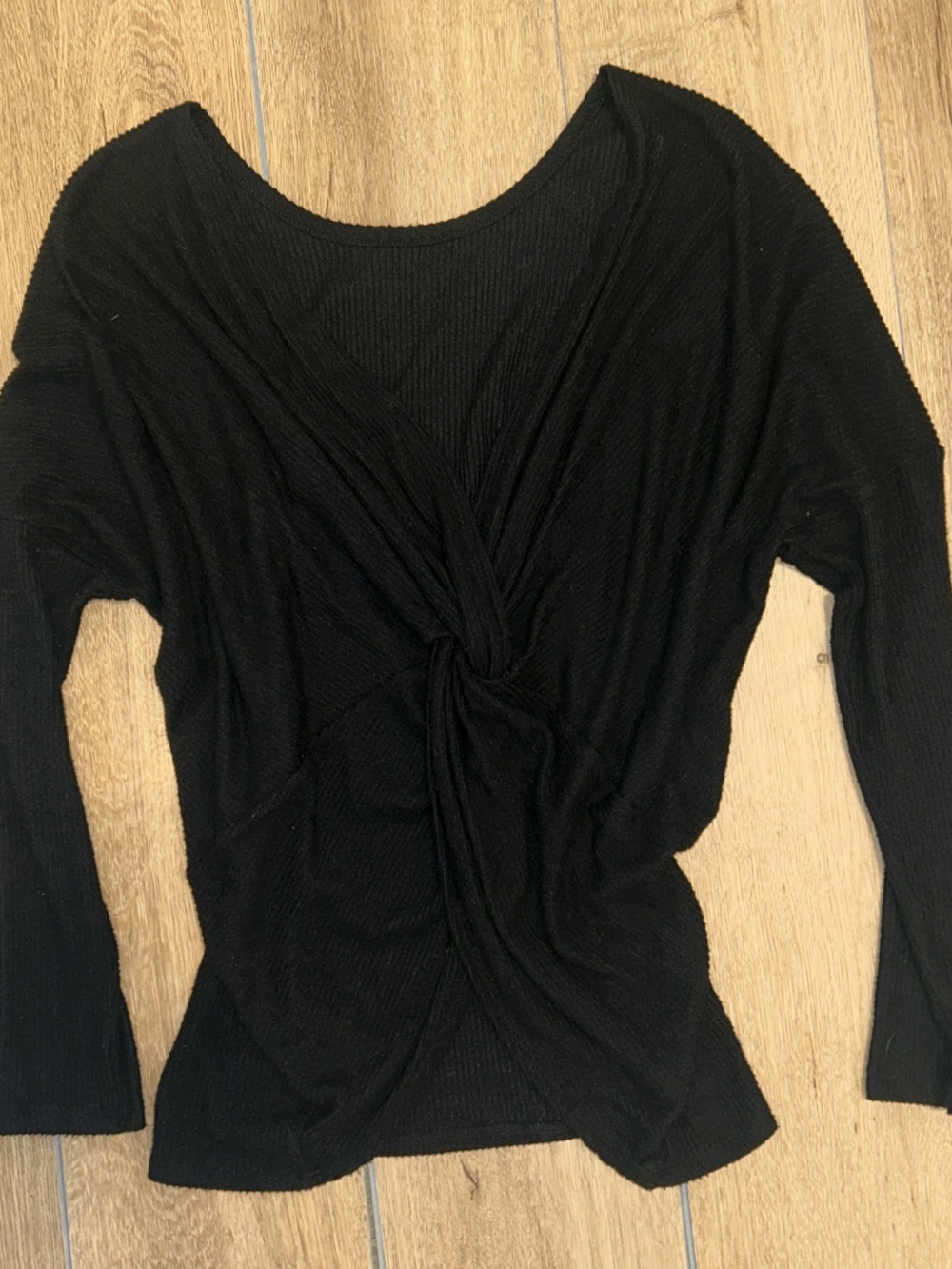 Final Touch Black Long Sleeve Twist-Knot Top